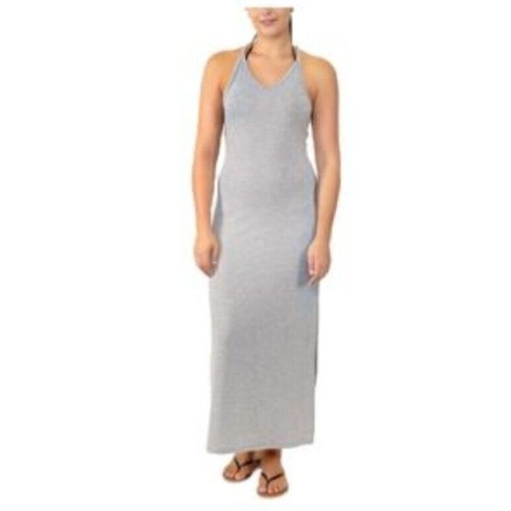 Miken SWIM Women's Gray Racerback Maxi Slit Dress Adjustable Deep V Neck. Small